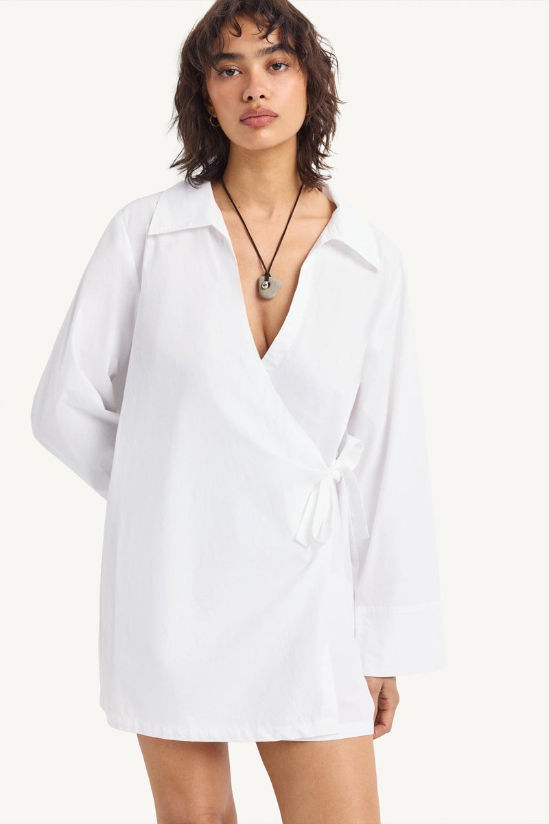 elodie wrap dress Vitamin A Elodie Wrap Dress White Cotton Poplin