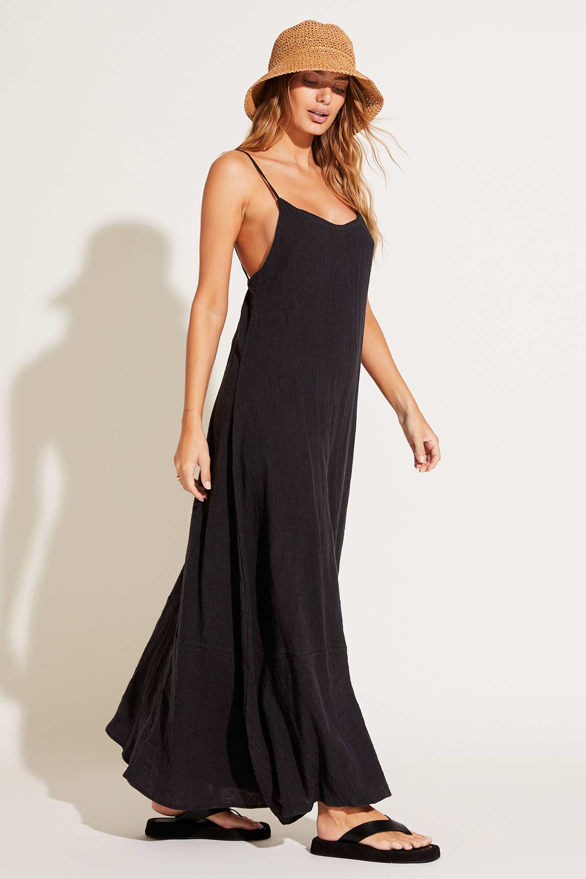 vitamin a linen dress Mari Maxi Black Crinkle group:K2040-PL Custom Sports Mesh Sexy elasticated neckline and side Rental Duration:16 days