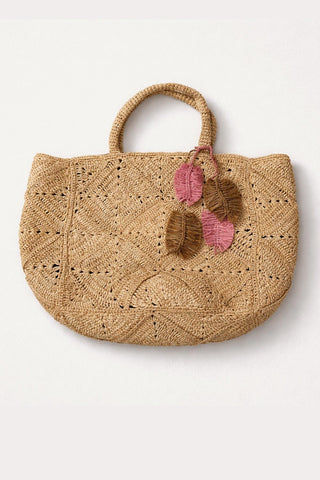 Leaflet Bag Charm - Light Pink Raffia