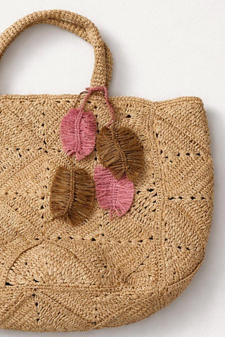 Leaflet Bag Charm - Caramel Raffia