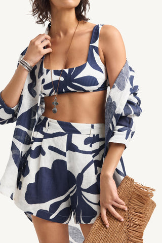 Playa Linen Boyfriend Shirt - Night Flower EcoLinen
