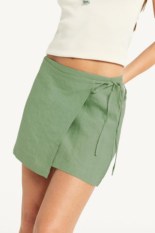 Willa Wrap Mini Skirt - Sage EcoLinen