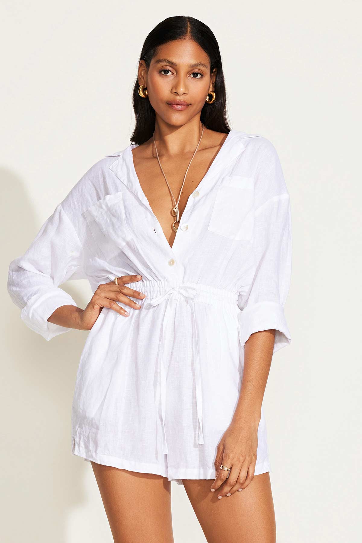 white romper dress Vitamin A The Getaway Romper White EcoLinen