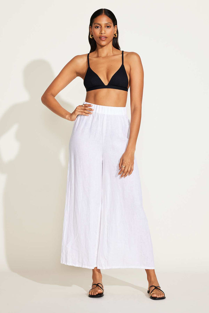 Tallows Linen Wide Leg Pant in White