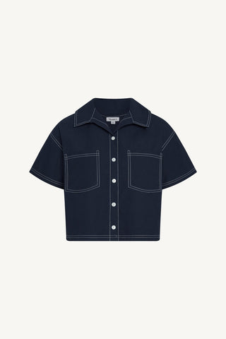 Ashley Cropped Shirt - Midnight Cotton Poplin