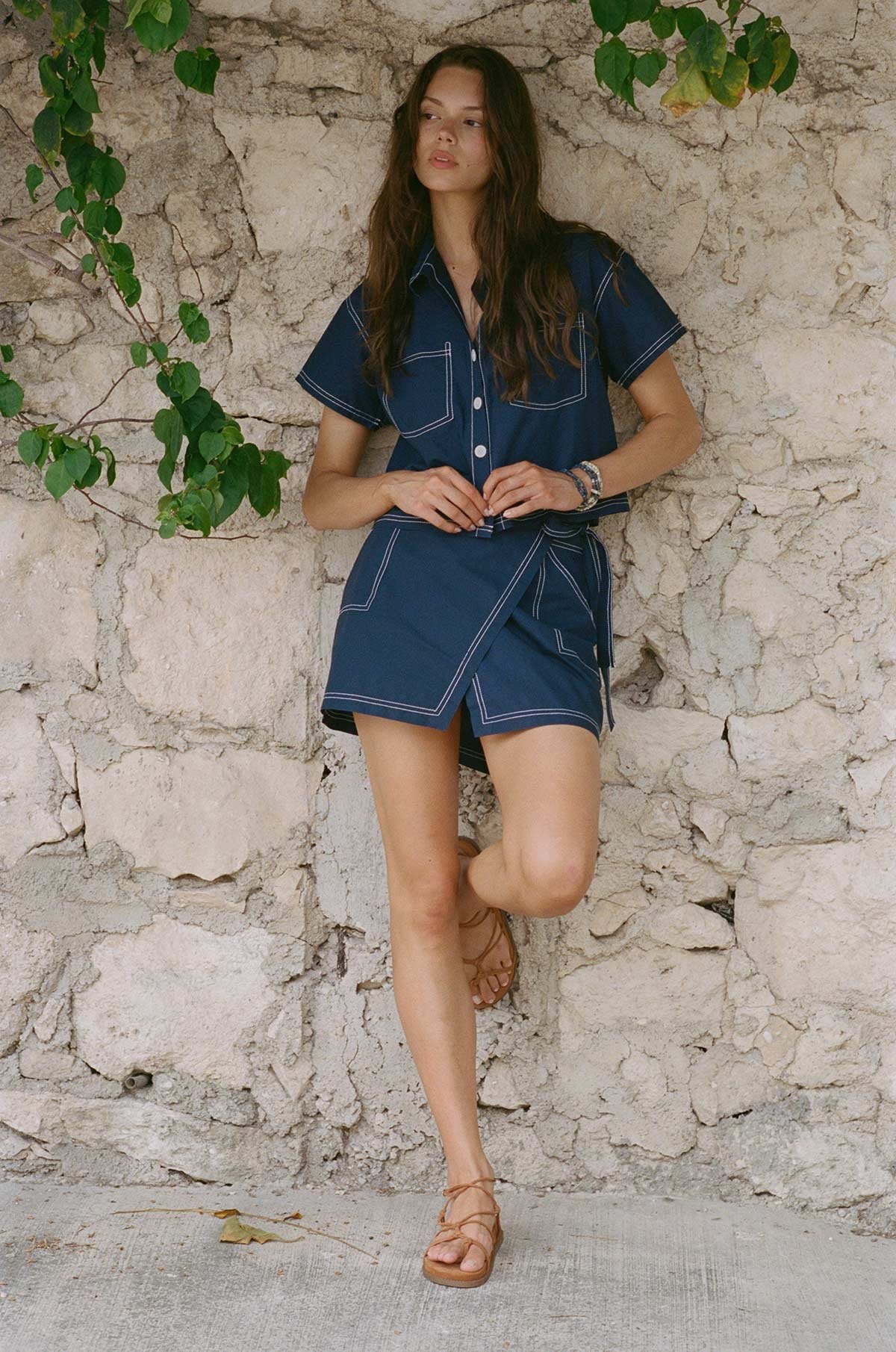 Vitamin A Ashley Wrap Skirt Midnight Cotton Poplin