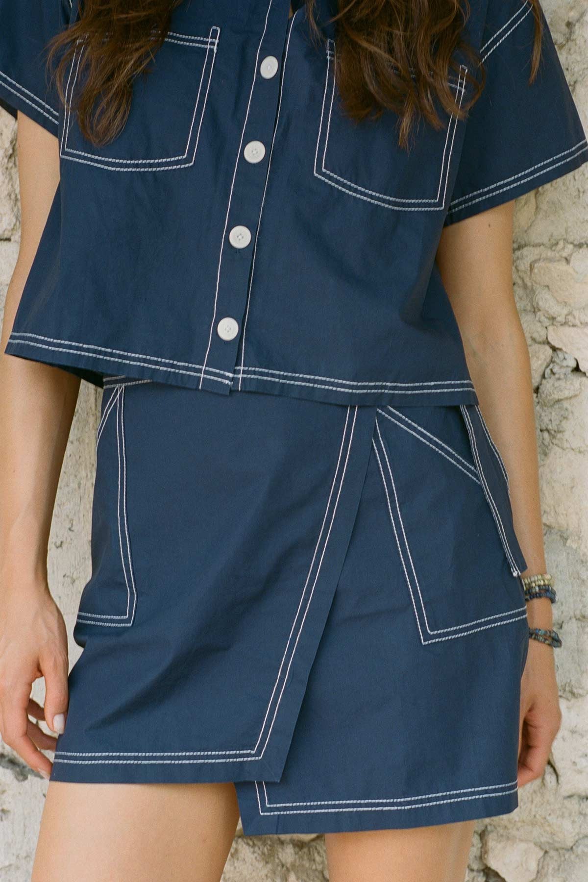 Vitamin A Ashley Wrap Skirt Midnight Cotton Poplin
