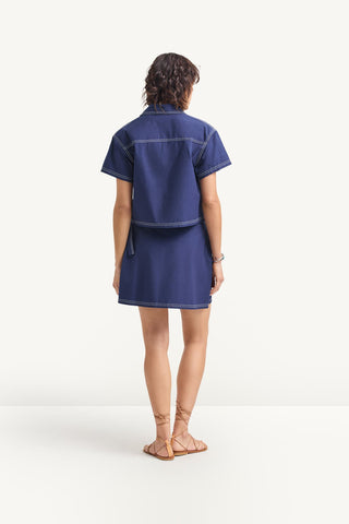Ashley Cropped Shirt - Midnight Cotton Poplin