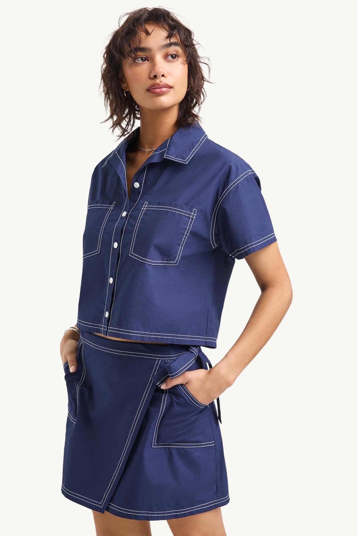 Vitamin A Ashley Wrap Skirt Midnight Cotton Poplin
