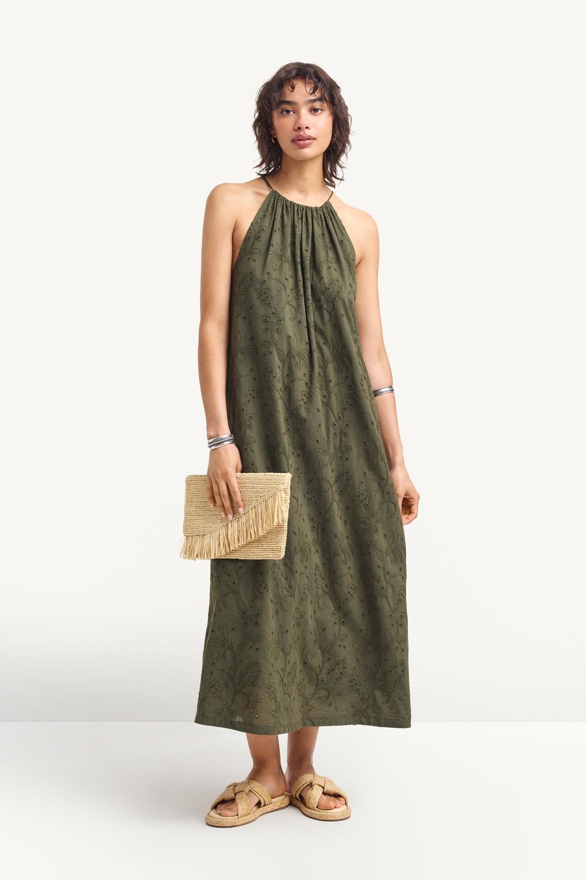 alora maxi dress Vitamin A High Neck Olive Cotton attribute:sleeves:Long Sleeve Sage & onion stuffing Sequin Maxi DressSleevelessPadded Bra Wash:Oasis
