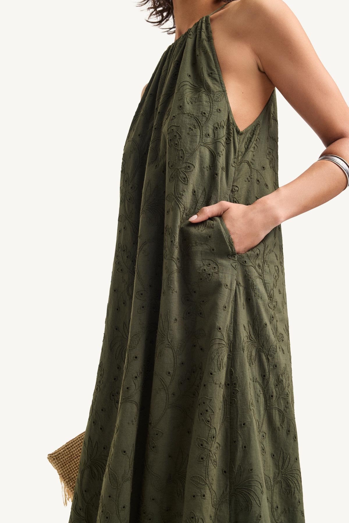 alora embroidered dress Alora Printed Cotton Maxi Dress in white piazza