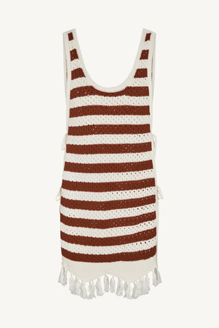 Marea Crochet Mini Tunic - Red Ochre Stripe Crochet