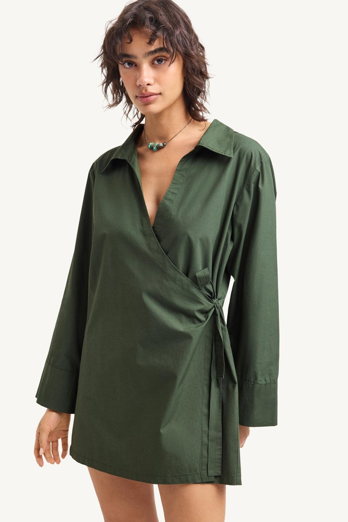 Vitamin A Women's Elodie Wrap Dress - Forest Cotton Poplin Vitamin A Women's Elodie Wrap Dress - Forest Cotton Poplin