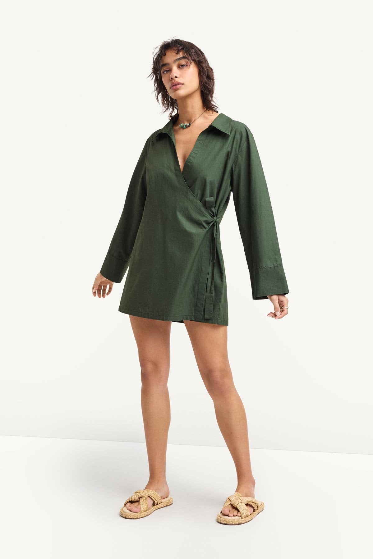 Vitamin A Women's Elodie Wrap Dress - Forest Cotton Poplin Vitamin A Women's Elodie Wrap Dress - Forest Cotton Poplin