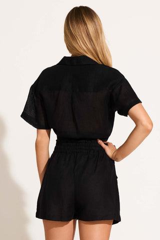 Hana Cropped Shirt - Black EcoLinen