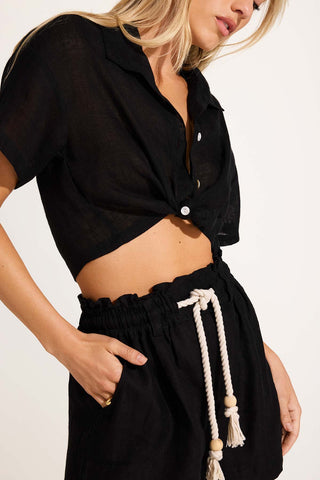 Hana Cropped Shirt - Black EcoLinen