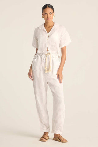 Hana Cropped Shirt - Boardwalk Stripe EcoLinen