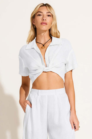 Hana Cropped Shirt - White EcoLinen