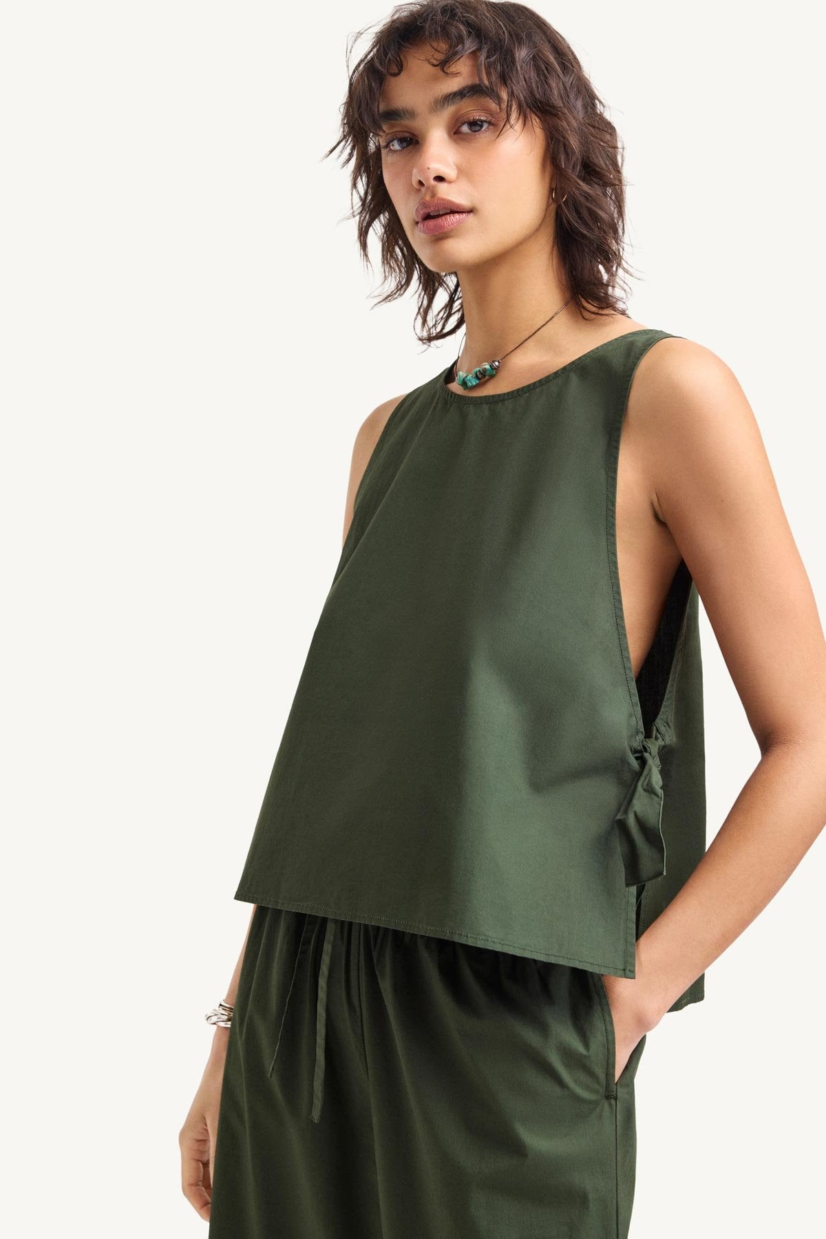 Parker Tank Top - Forest Cotton Poplin – Vitamin A