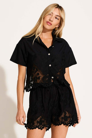 Flora Short - Black Beachside Broderie