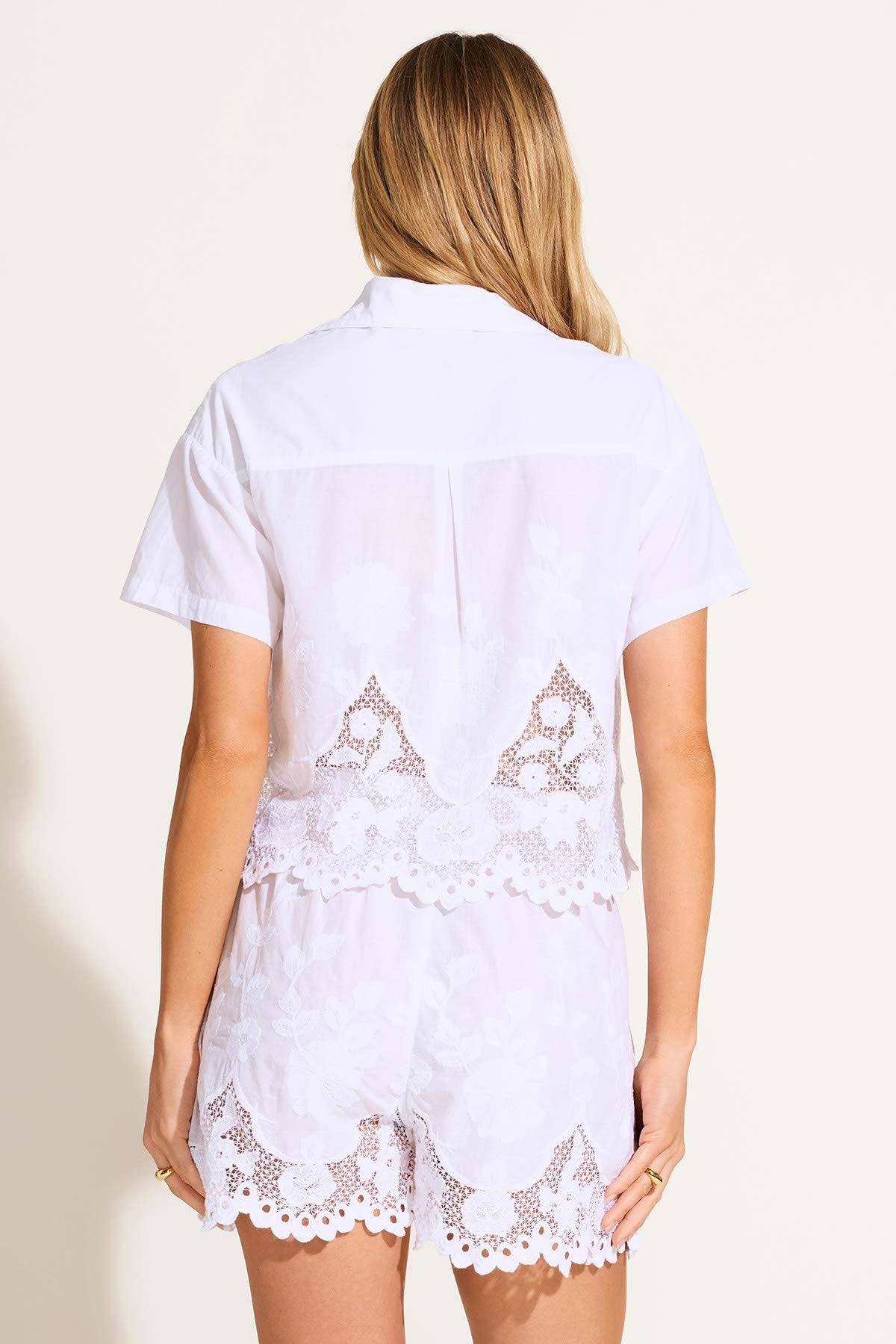 Flora Cropped Shirt - White Beachside Broderie – Vitamin A