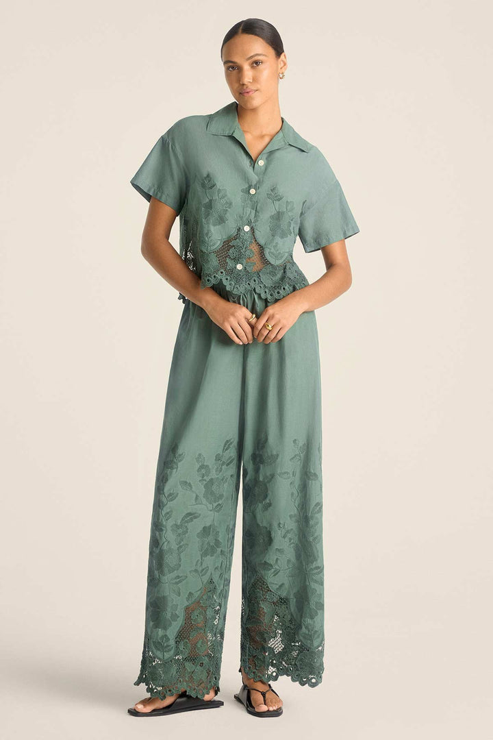 Flora Pant in Sea Green Beachside Broderie