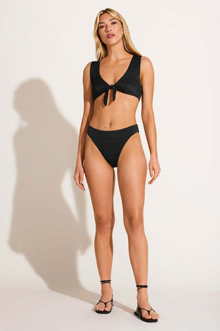 Cassia Crop Top - Black Seersucker Stripe