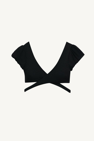 Aura Wrap Crop Top - Black EcoRib