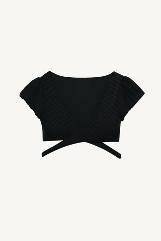 Aura Wrap Crop Top - Black EcoRib
