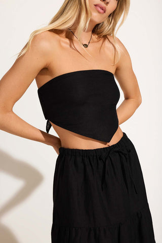 Joni Scarf Top - Black EcoLinen