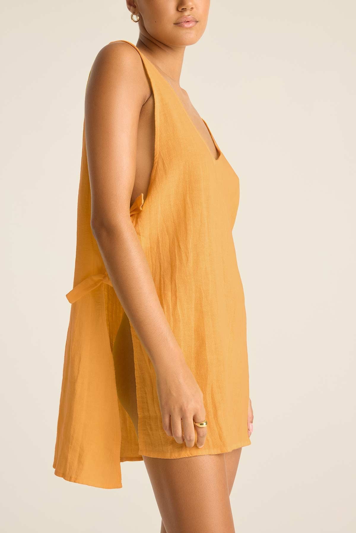 Vitamin A Riviera Sleeveless Linen Cover-Up Minidress in Creamsicle at Nordstrom, Size Large