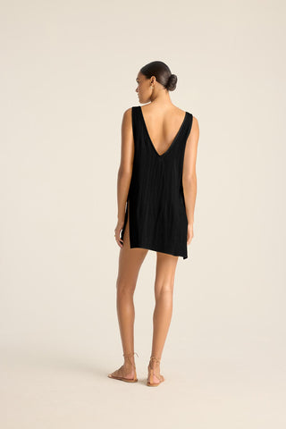 Riviera Mini Dress - Black Crinkle Linen