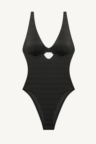 Rossi Underwire One Piece - Black Seersucker Stripe