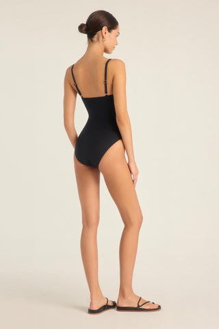 Jenna High Leg One Piece Full Cut - Black EcoLux