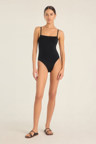 Jenna High Leg One Piece Full Cut - Black EcoLux