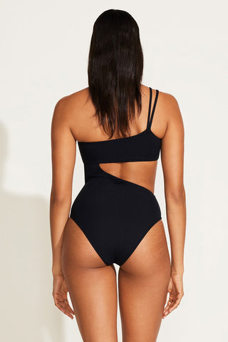 Cosmo One Shoulder One Piece - Black EcoRib