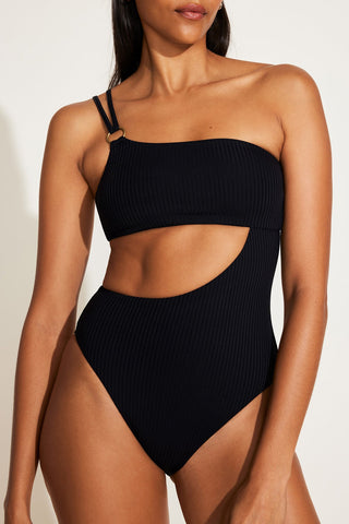 Cosmo One Shoulder One Piece - Black EcoRib