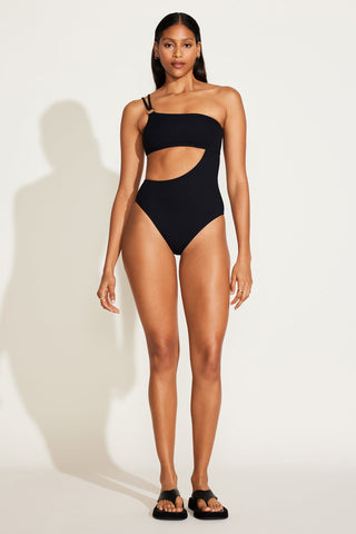 Cosmo One Shoulder One Piece - Black EcoRib