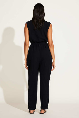 Sabina Jumpsuit - Black Crinkle Linen