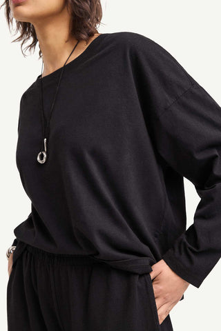 Coast Long Sleeve Crew Neck - Black Cotton Jersey