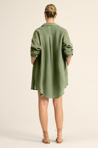 Playa Linen Boyfriend Shirt - Agave EcoLinen