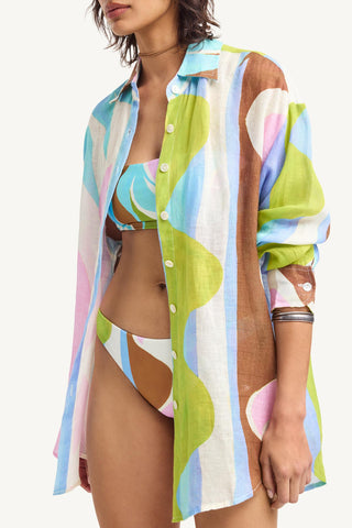 Playa Linen Boyfriend Shirt - Coast Colorblock Ecolinen