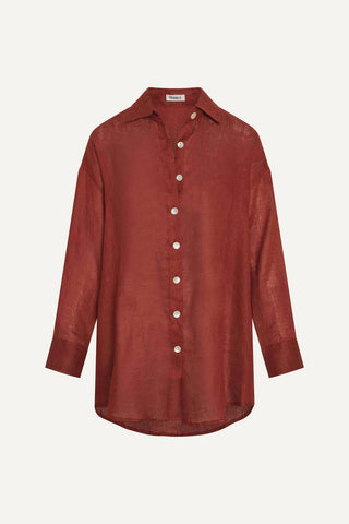 Playa Linen Boyfriend Shirt - Deep Madder EcoLinen
