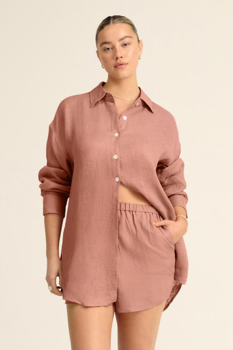 chinese dress ladies Vitamin A Women's Playa Linen Boyfriend Shirt in Desert EcoLinen