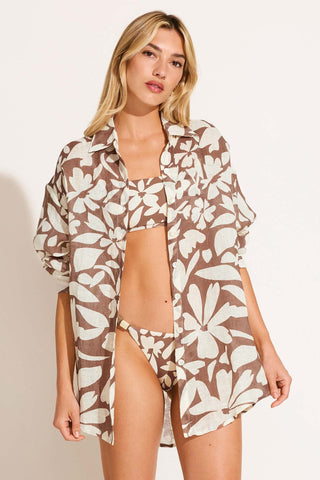 Playa Linen Boyfriend Shirt - Desert Flower EcoLinen