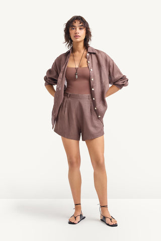 Playa Linen Boyfriend Shirt - Mocha EcoLinen