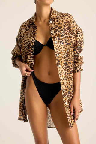 Playa Linen Boyfriend Shirt - Lux Leopard EcoLinen