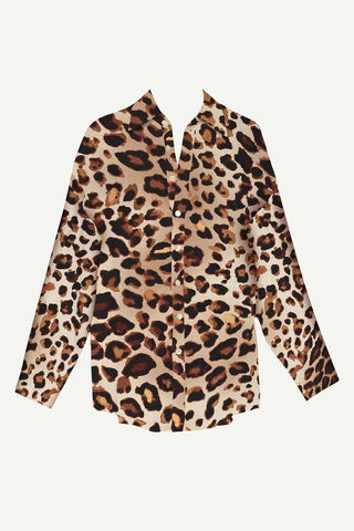Playa Linen Boyfriend Shirt - Lux Leopard EcoLinen