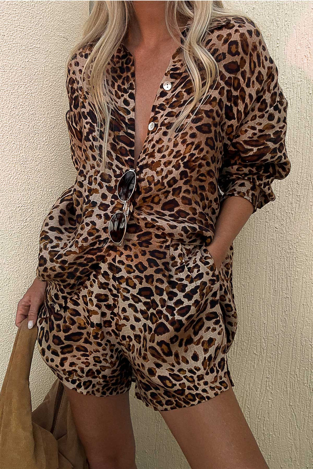 Playa Linen Shirt and The Getaway Short in Lux Leopard