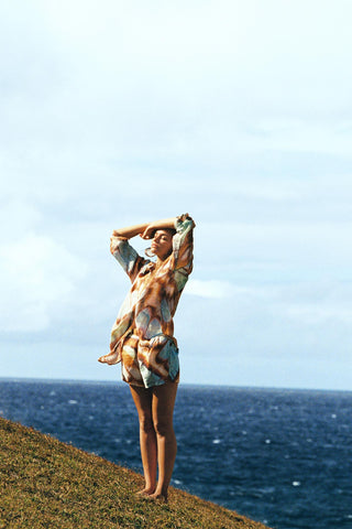 Playa Linen Boyfriend Shirt - Malachite Butterfly EcoLinen